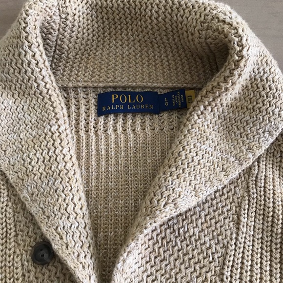 Polo Ralph Lauren Men's Camel Shawl Collar Cardigan Sweater in Large - Picture 2 of 8